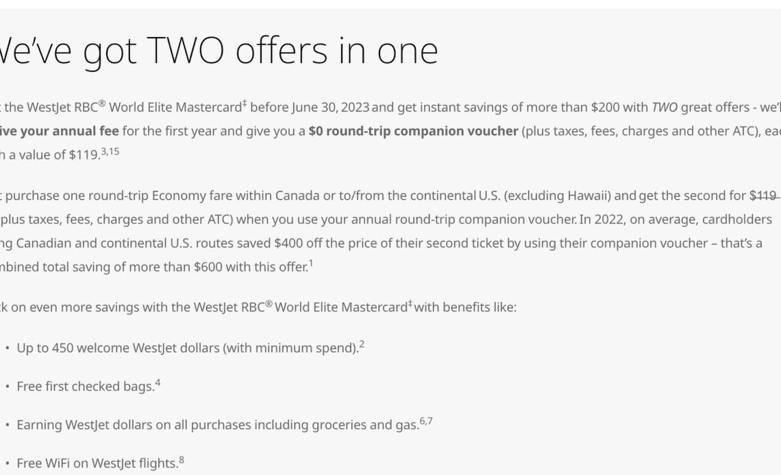 WestJet RBC World Elite Mastercard: $0 Companion Voucher + First Year Free