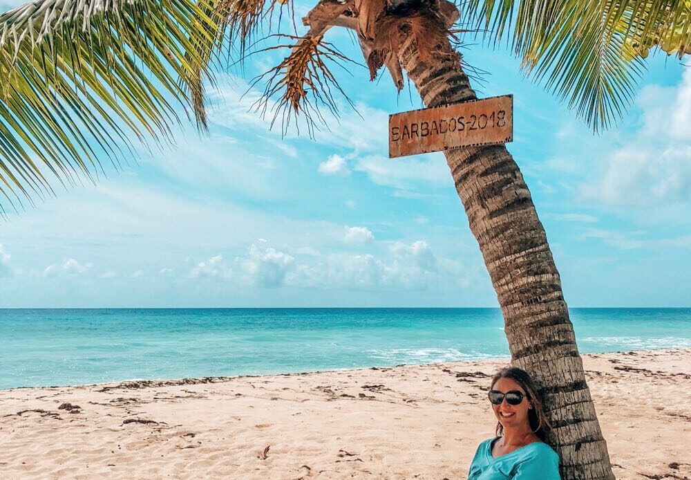 Relaxing under a palm tree on the beach in Barbados