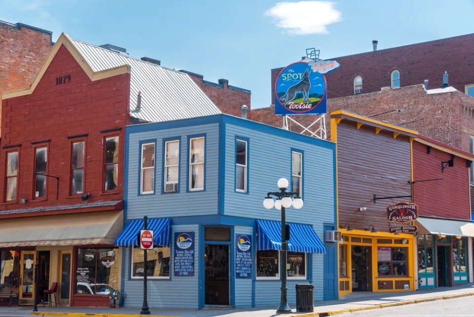 Street corner in the historic wild west town of Deadwood, SD on August 26, 2015