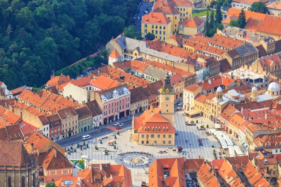 Aerial view of the Old Town, Brasov, Transylvania, Romania