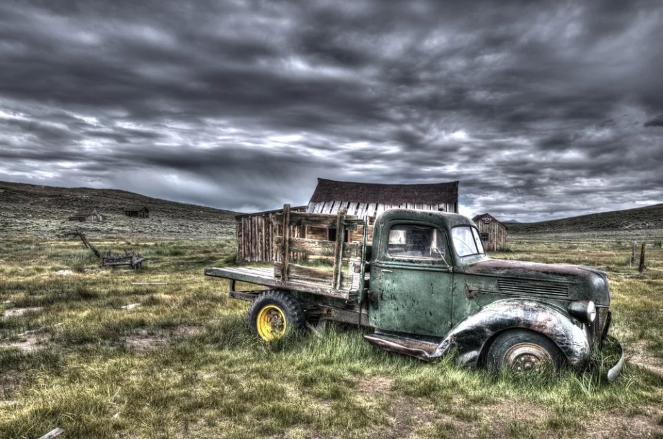 A mesmerizing scene of an Abandoned truck at Ghost Town Bodie, California state park