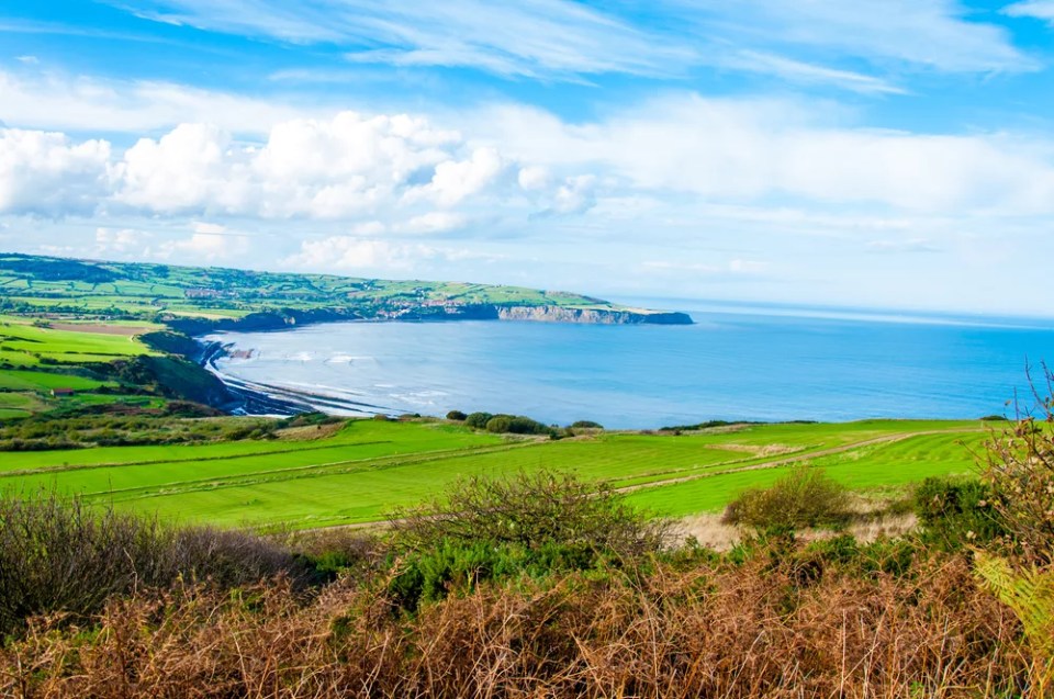 Scenic View over of Robin Hoods Bay in Ravenscar, North Yorkshire, England