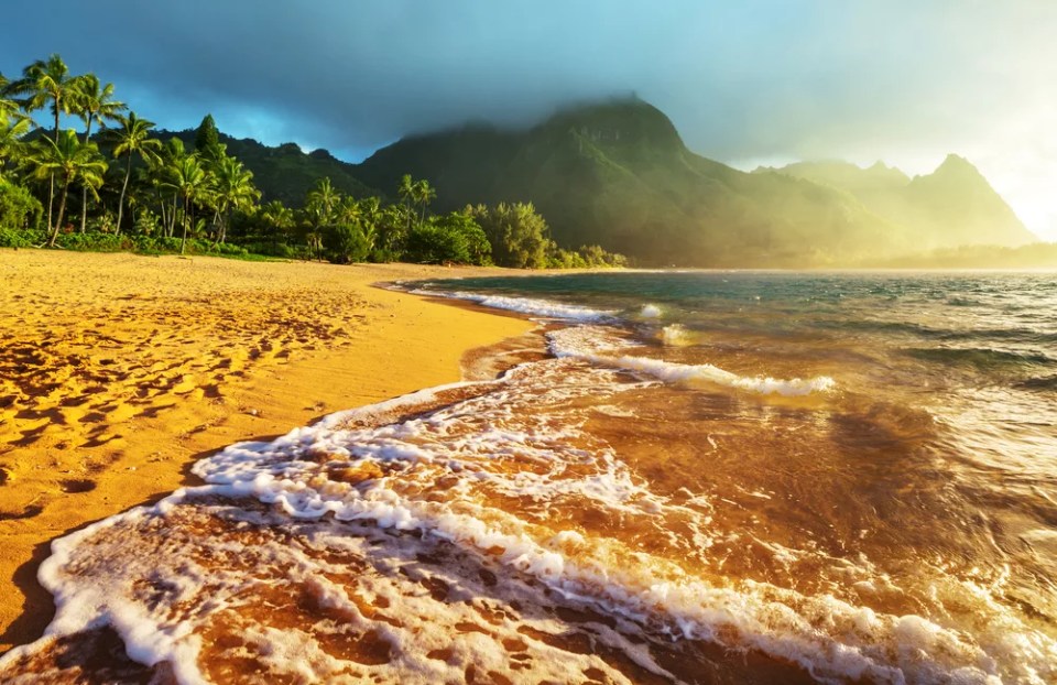 Beautiful scene in Tunnels Beach on the Island of Kauai, Hawaii, USA