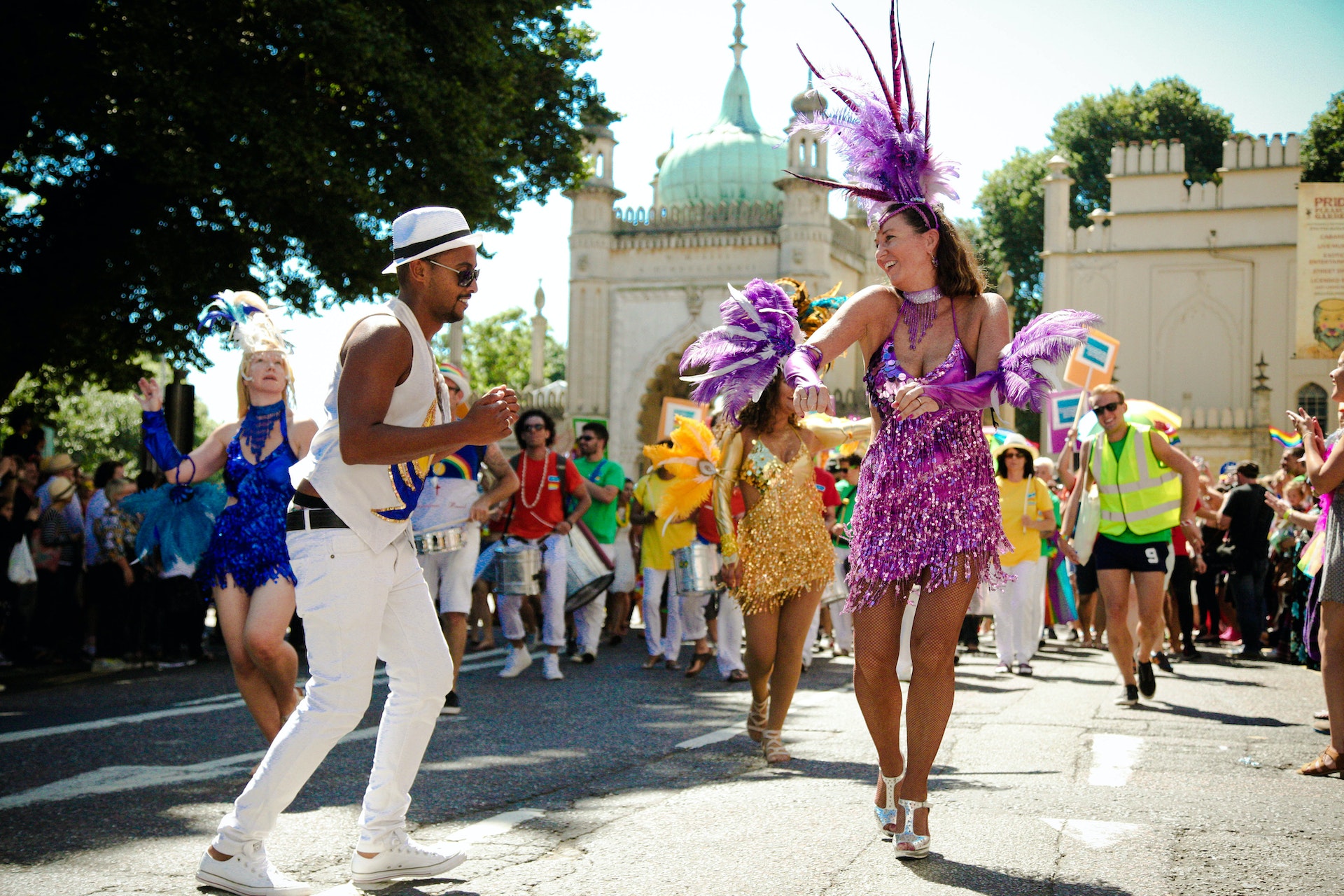 People having fun at Brighton Gay Pride Parade, England. The annual Pride Community Parade is the biggest celebration of the LGBT community at  Brighton, UK.