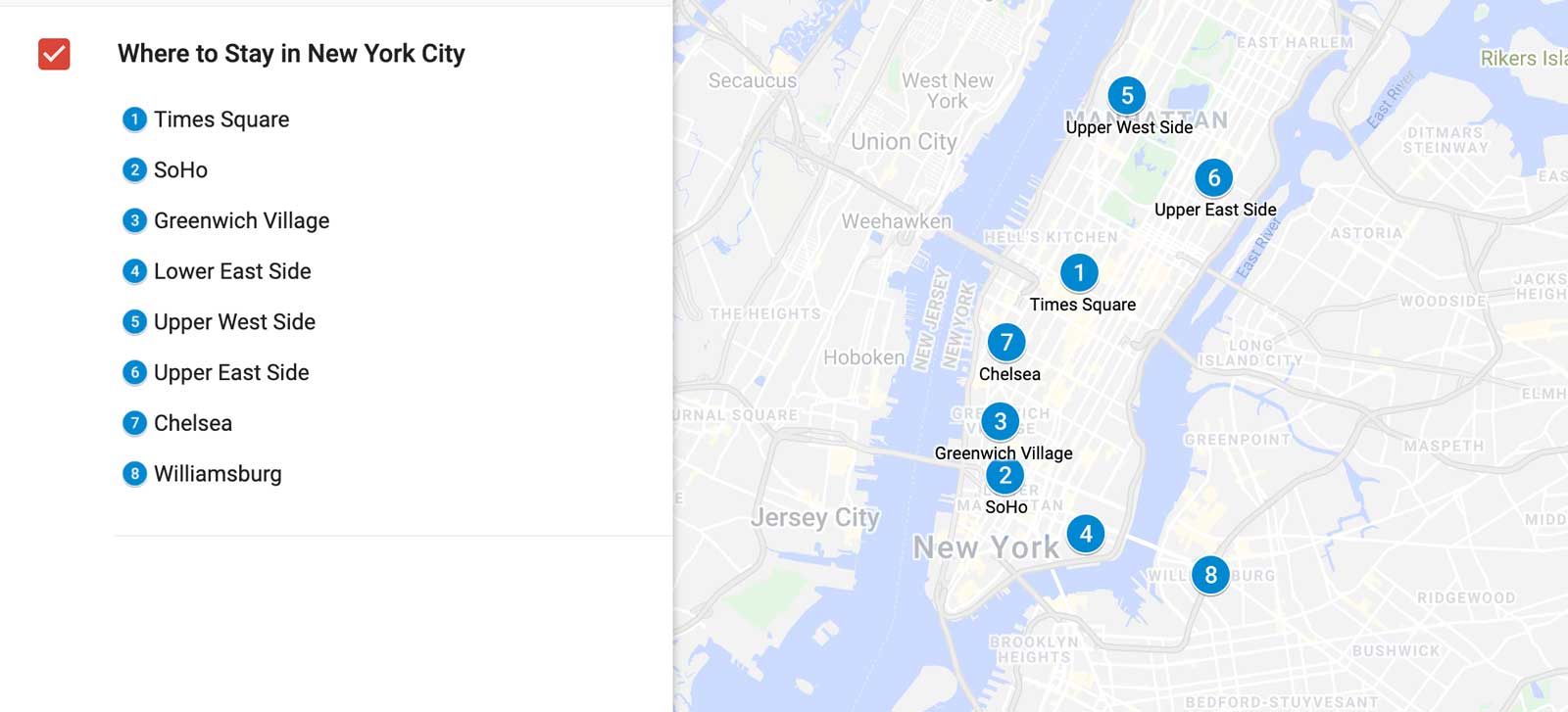 Where to Stay in New York City Neighbourhood Map