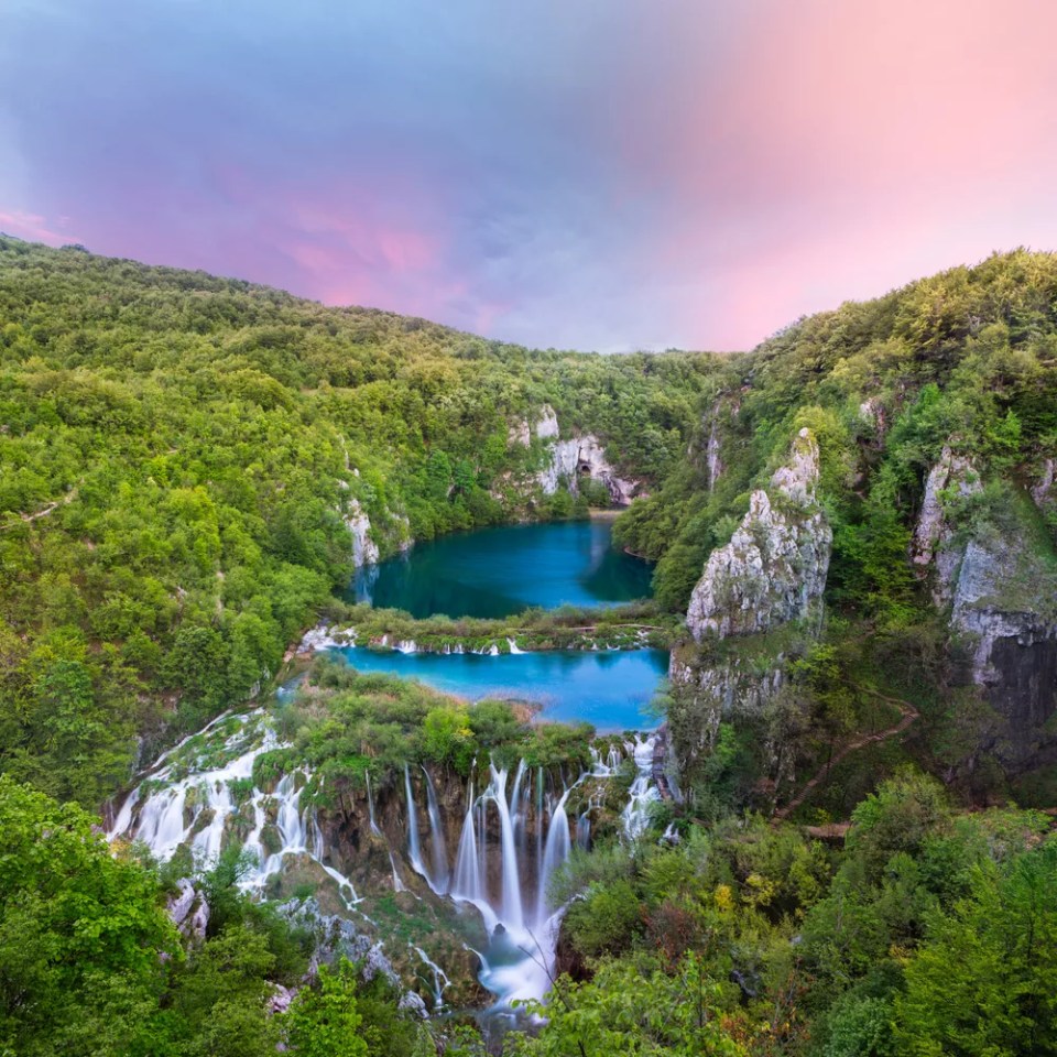 Breathtaking sunset view in the Plitvice Lakes National Park