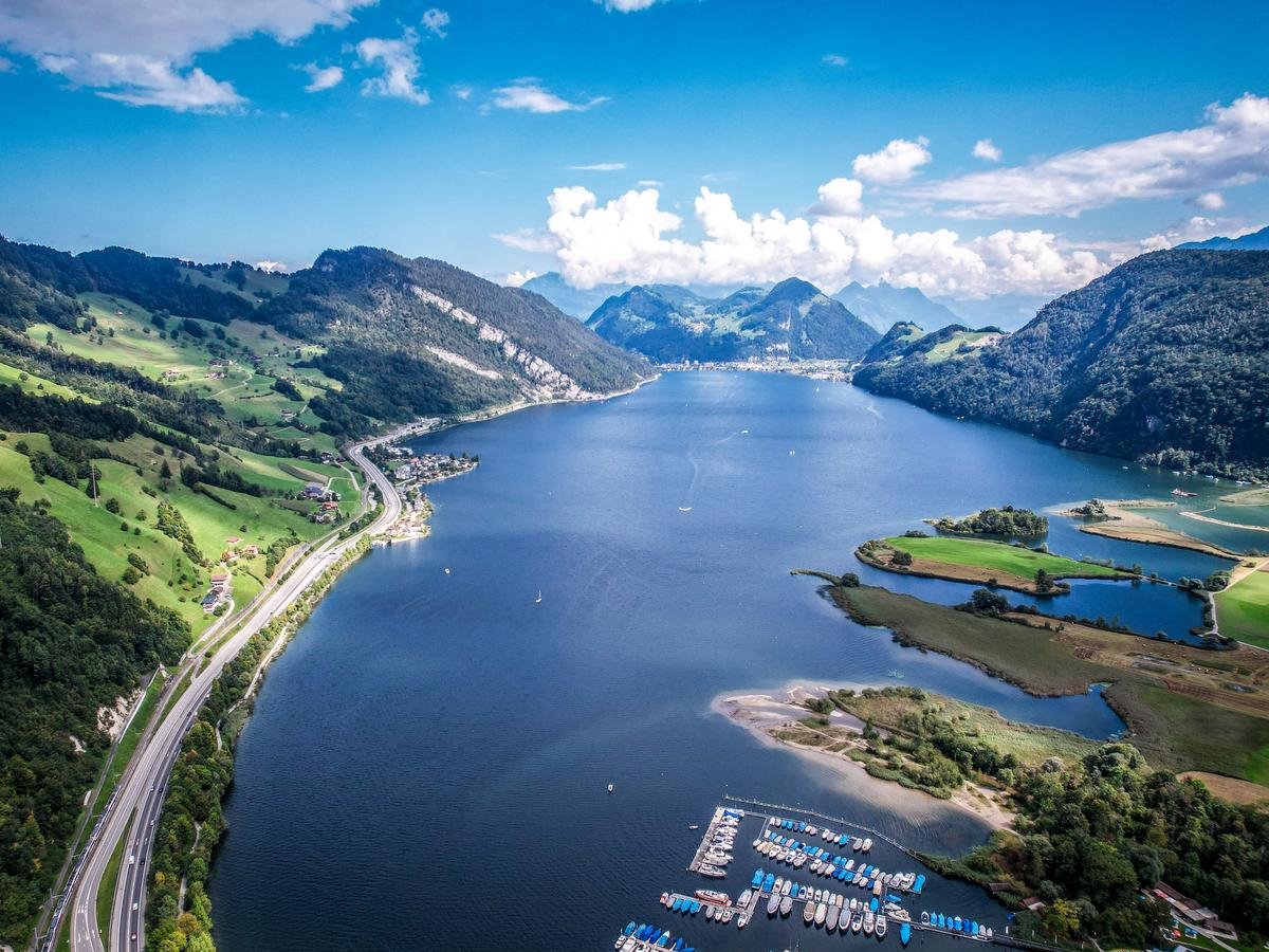 Aerial view of Lake Lucerne.