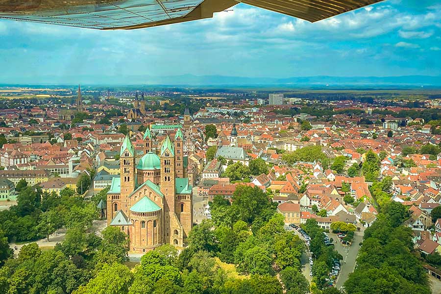 Image of Speyer Germany and Speyer Cathedral from above in a small Cessna 172 Airplane | Ireland vs Germany Post