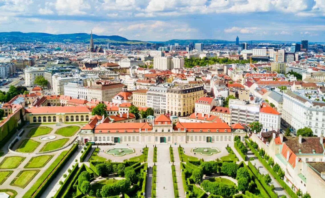 The scenic view overlooking stunning Vienna, Austria on a bright and sunny summer day