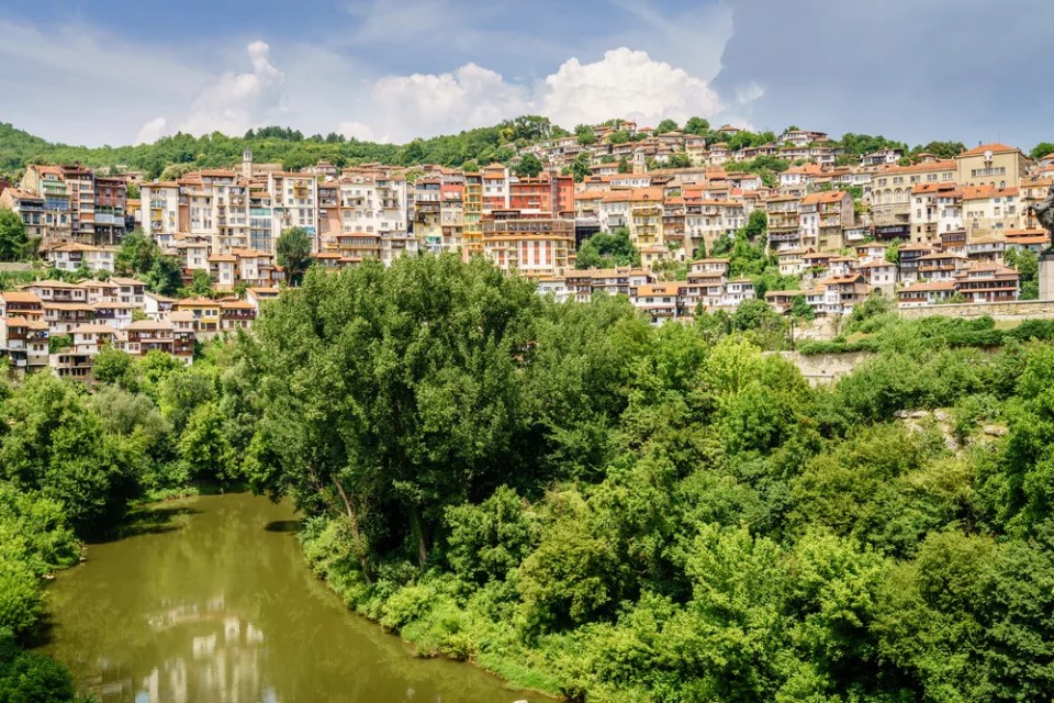 View of the city of Veliko Tarnovo and the Yantra River in Bulgaria