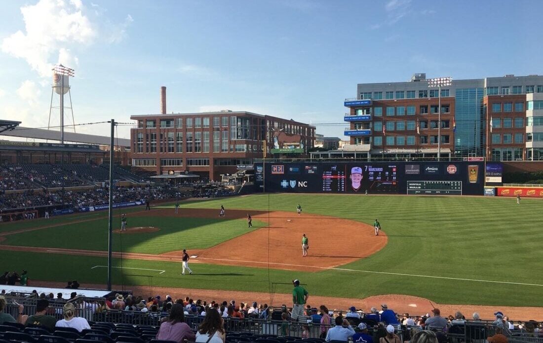 The Durham Bulls baseball stadium, watching a game

