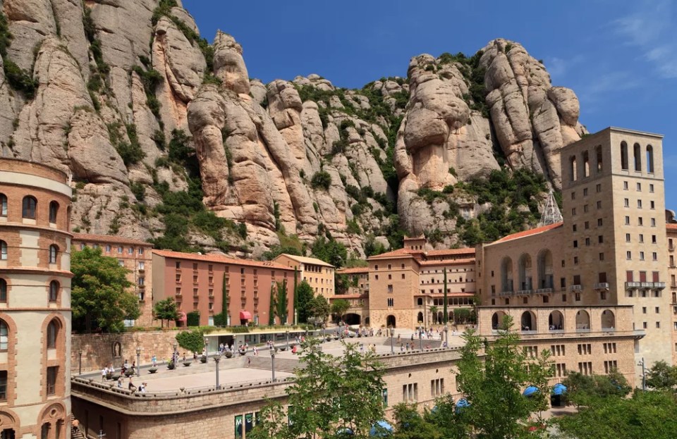 View of Montserrat Monastery. High in mountains. Catalonia. Spain