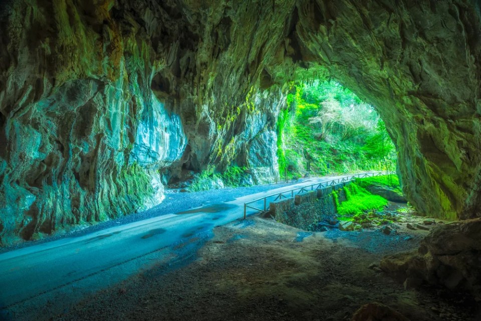 Through this cave is the only access to the village of Cuevas del Agua, Asturias.Spain.