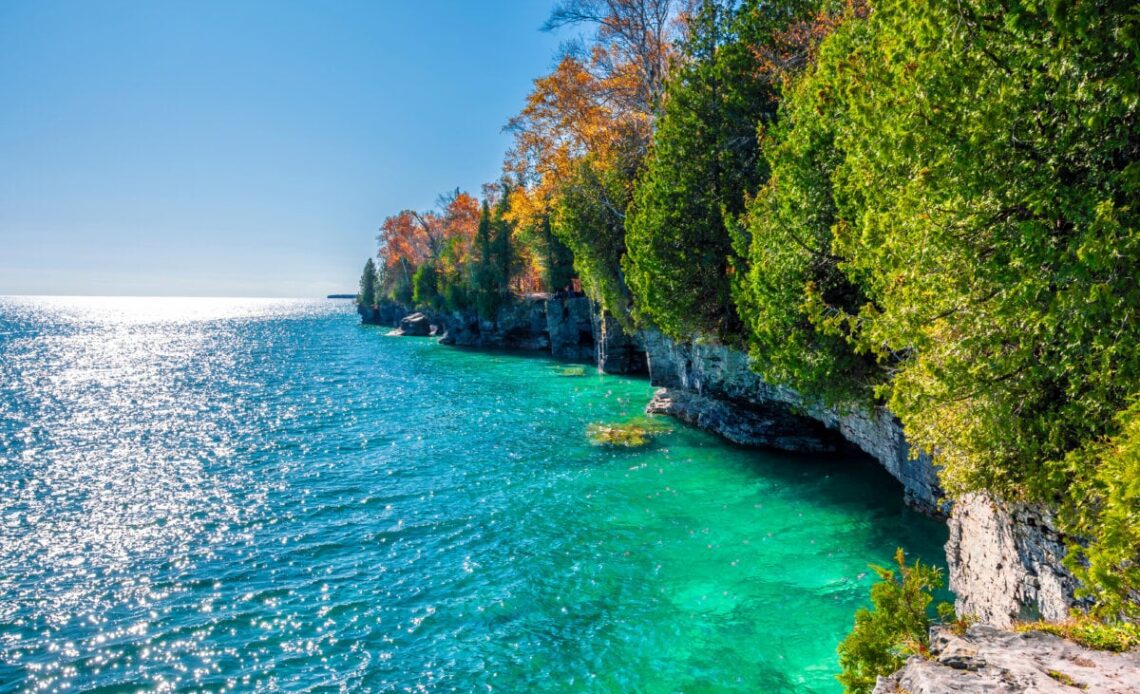 Cave Point Country Park at Door County in Wisconsin