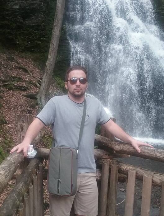 The author at a waterfall on the Appalachian Trail in Pennsylvania