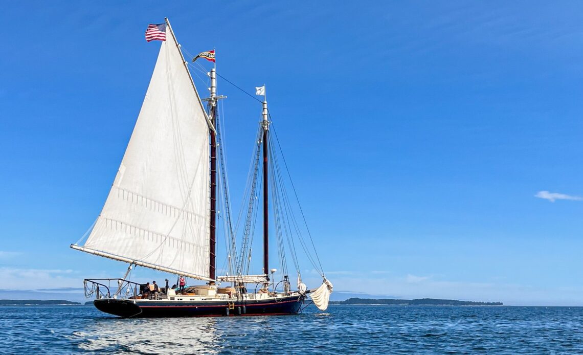The Schooner J & E Riggin offers windjammer cruises in Maine.