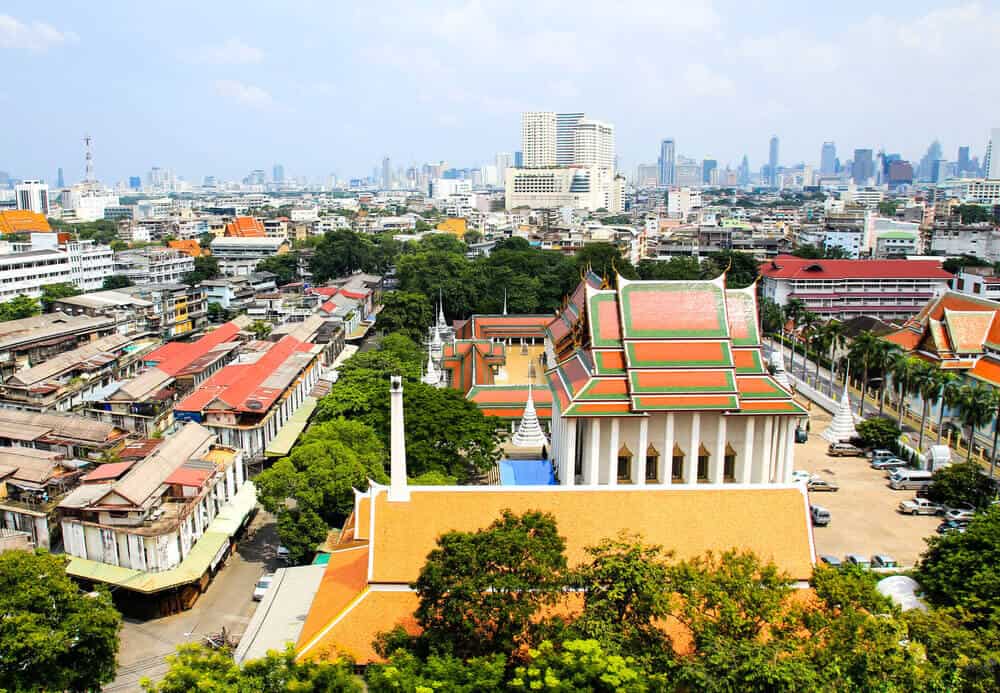 overlooking orange roofted wat saket