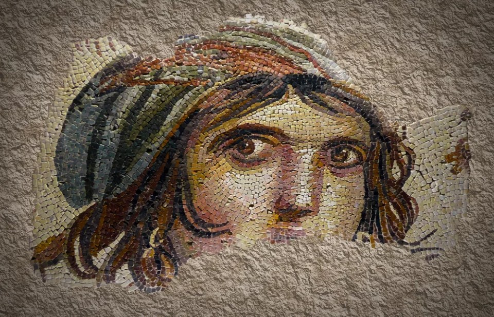 World-famous Gypsy Girl Mosaic - Zeugma - Byzantine mosaic. Gaziantep, Turkey