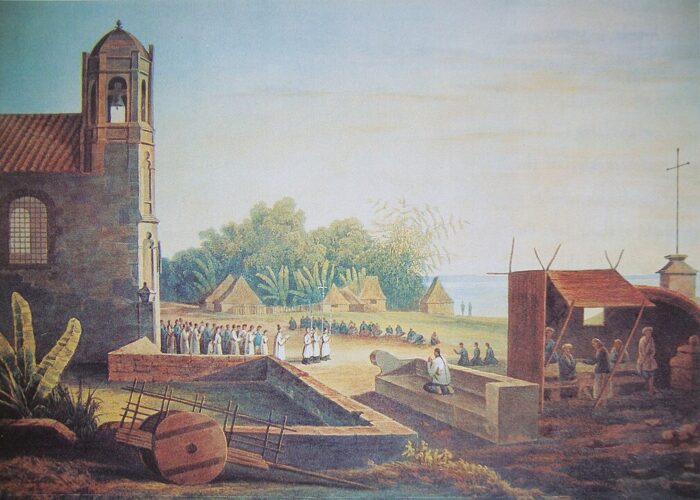 View of Malate Church in 1831, from Frenchman Cyrille Pierre Théodore Laplace's Voyage Autour du Monde par les Mers de l’Inde et de Chine.