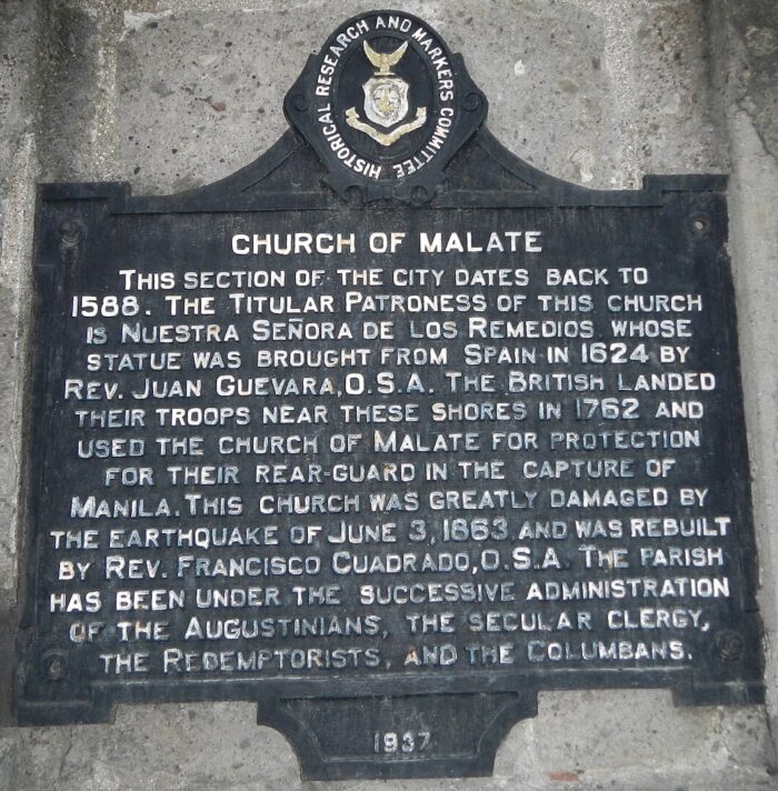 Church of Malate historical marker by Ramon FVelasquez via Wikimedia cc