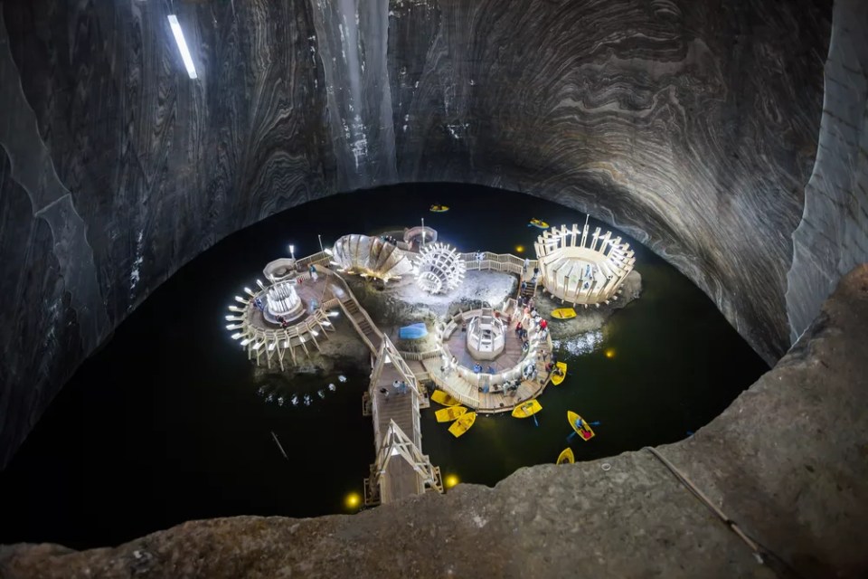 Underground lake in Turda Salt Mine - Romania