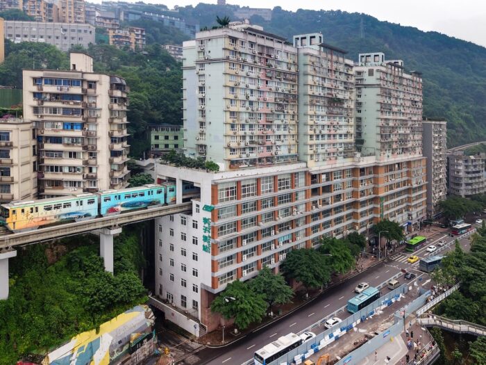 A train going out from Liziba Station, Line 2 Chongqing by David290 via Wikimedia cc