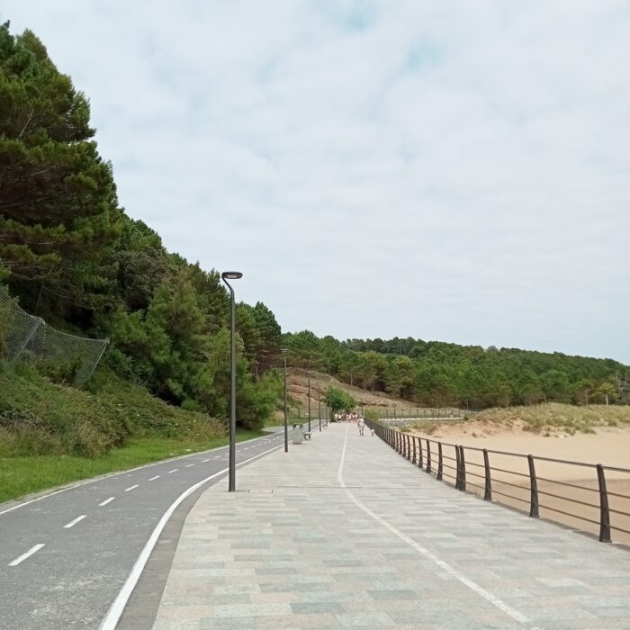 A portion of the beach promenade with a designated bicycle lane
