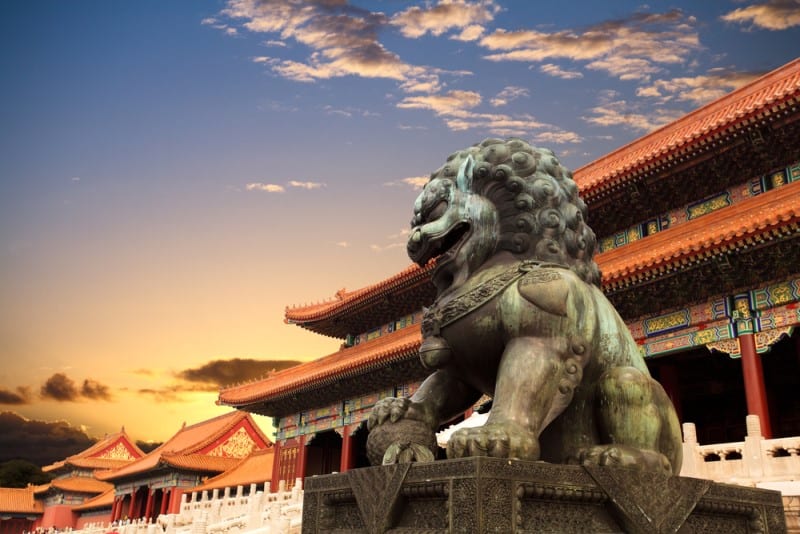 lion statue in front of temple