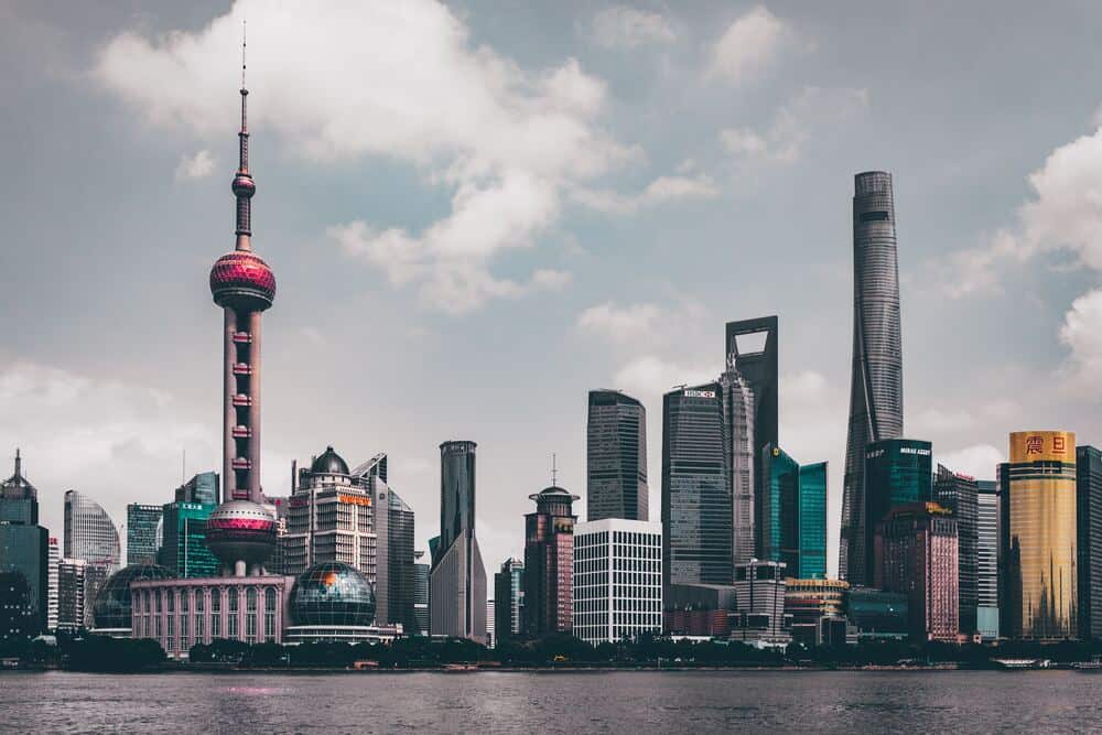 shanghai skyline with unusual building shapes