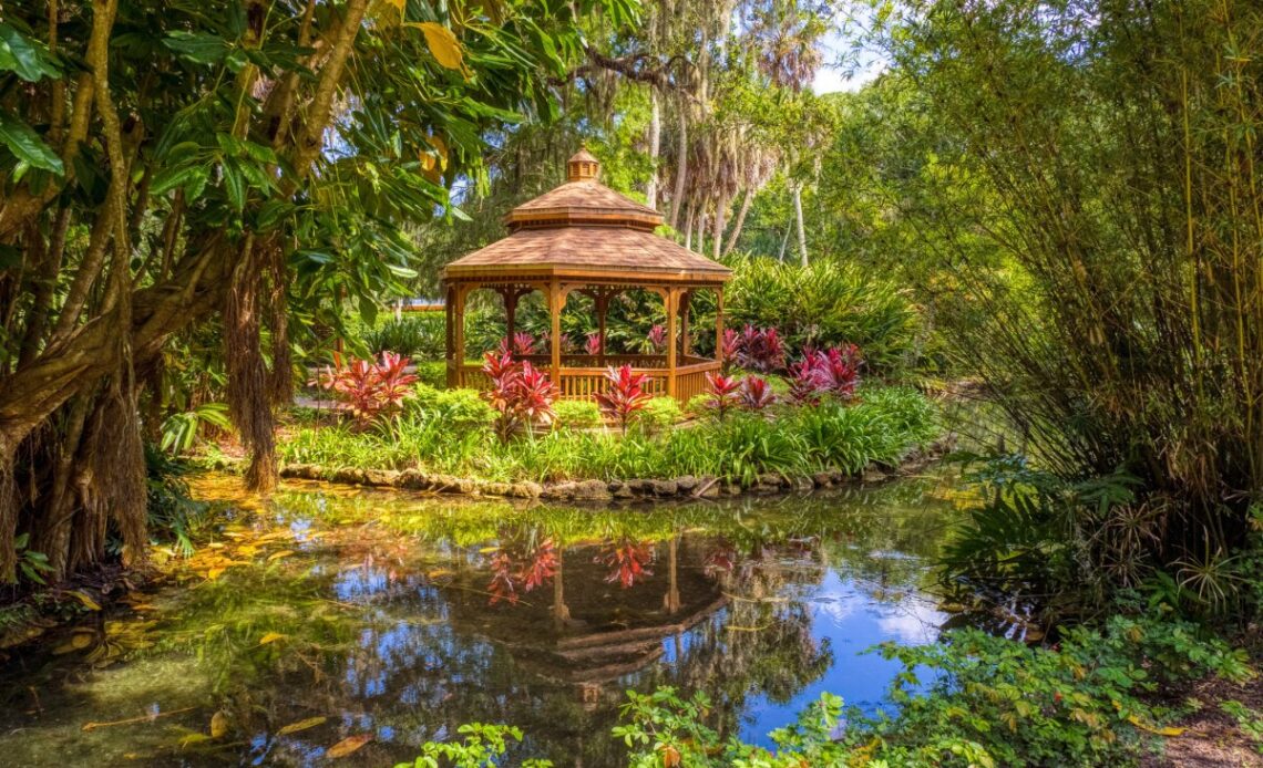 Washington Oaks Gardens State Park's Gazebo and pond in Palm Coast, Florida