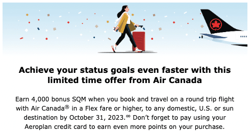 Aeroplan's Targeted Offer for 4,000 Bonus Status Qualifying Miles