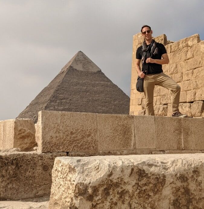 The author Douglas Weissman Wearing Bag in Egypt