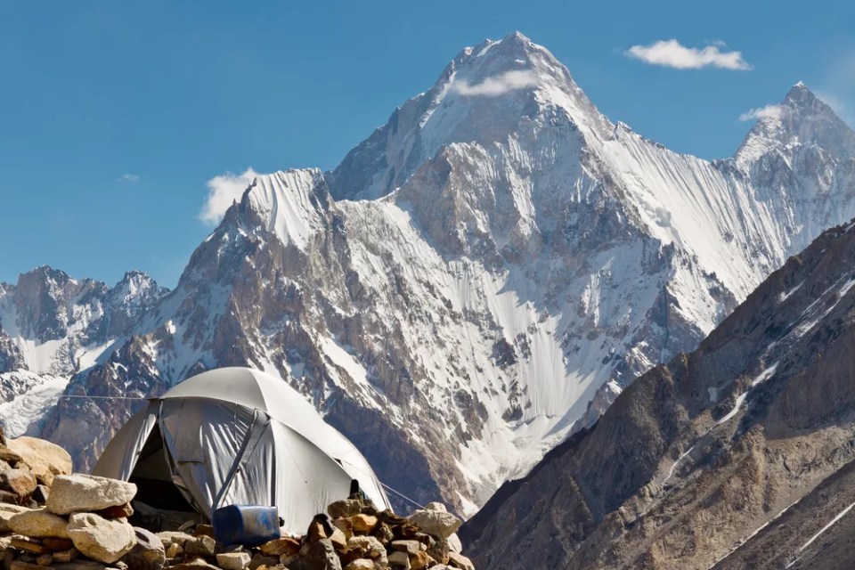 Karakorum Camp, Pakistan, with grand view of Gasherbrum IV