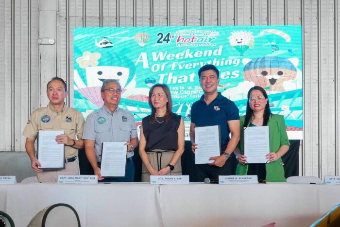 L-R: Mr. Bernardo Jorge Mitra, Executive - PIHABF 2024; Captain Jose Mari “Joy” Roa, President and Events Director - PIHABF 2024; Engr. Joshua M. Bingcang, President and CEO - BCDA; Gov. Susan A. Yap - Provincial Government of Tarlac; Atty. Gisela Z. Kalalo, Executive Vice President - BCDA