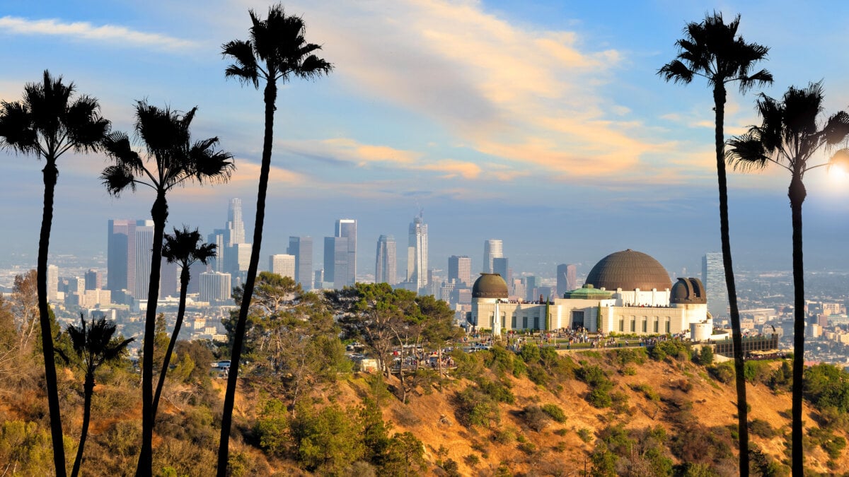 The Griffith Observatory and Los Angeles city skyline 