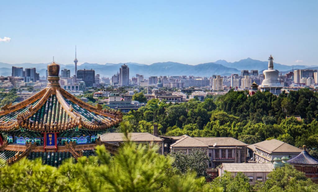 panorama of beijing skyline temples and high rises