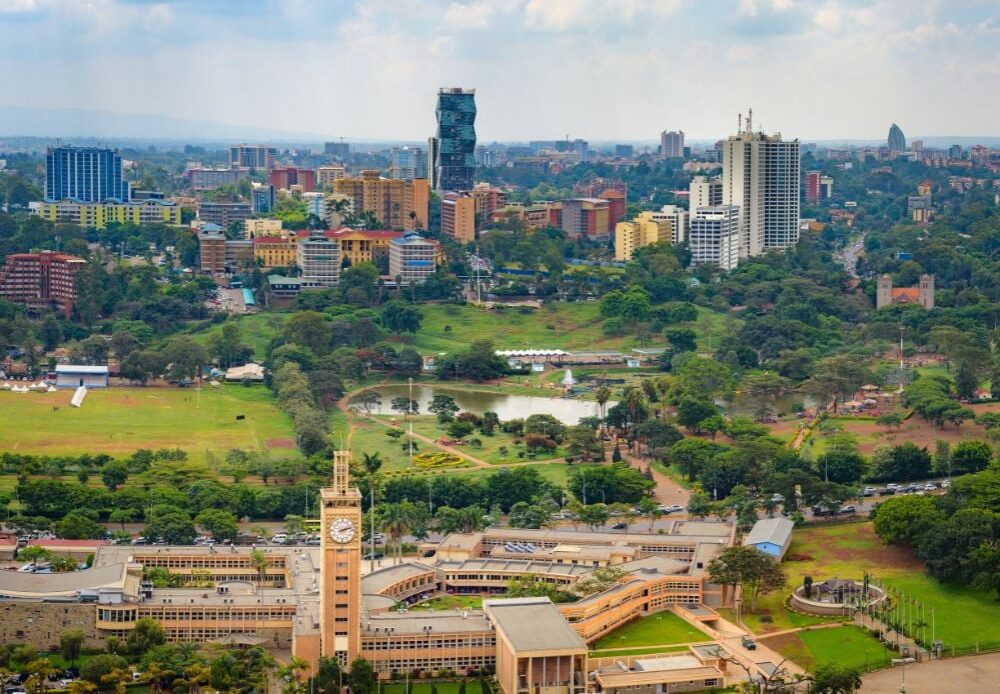 The stunning Nairobi city skyline and cityscape of Nairobi in Kenya.
