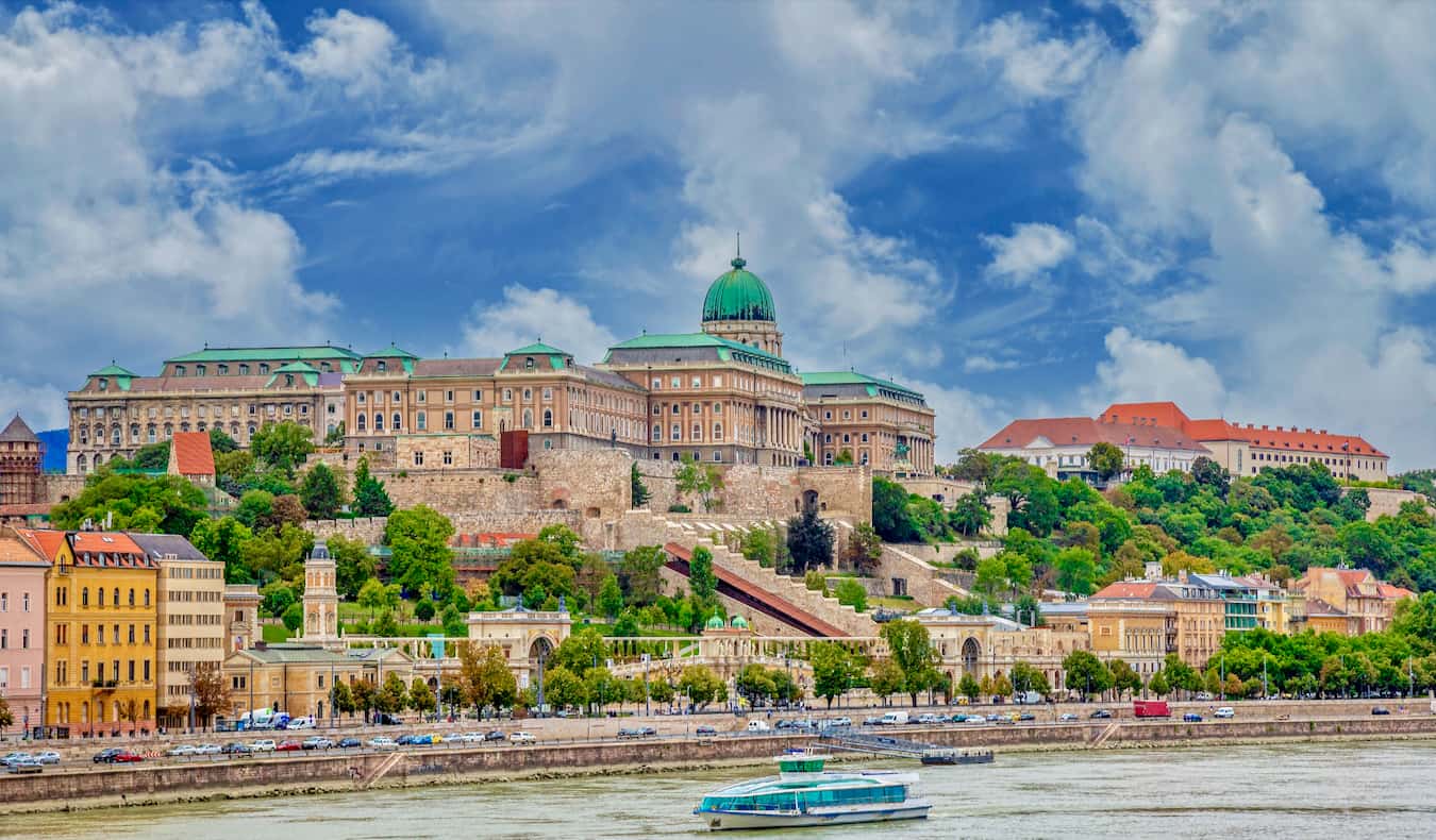 The massive Buda Castle on the hill near the Danube River in Budapest, Hungary