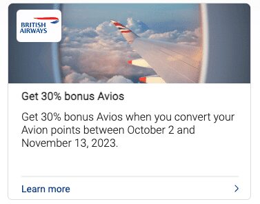 30% Transfer Bonus from RBC Avion to British Airways Executive Club