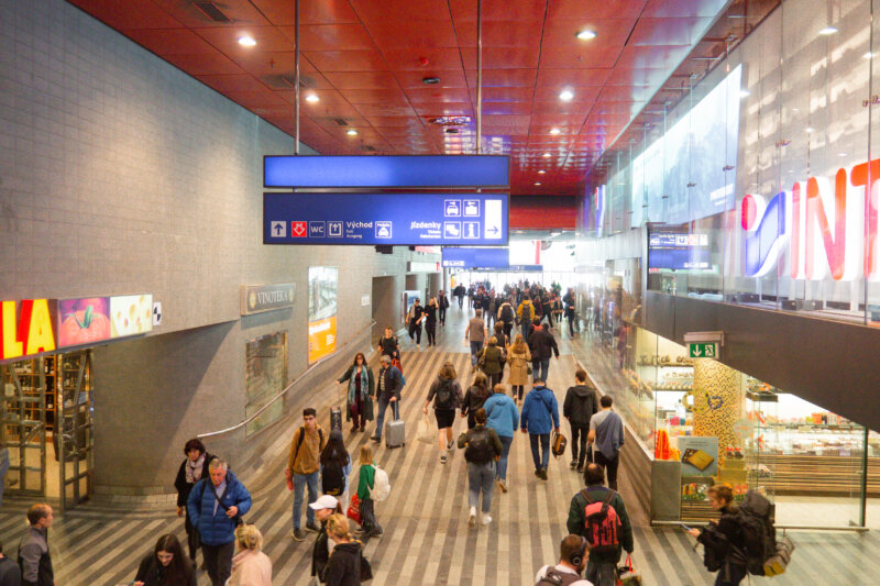 Busy Prague Main Train Station