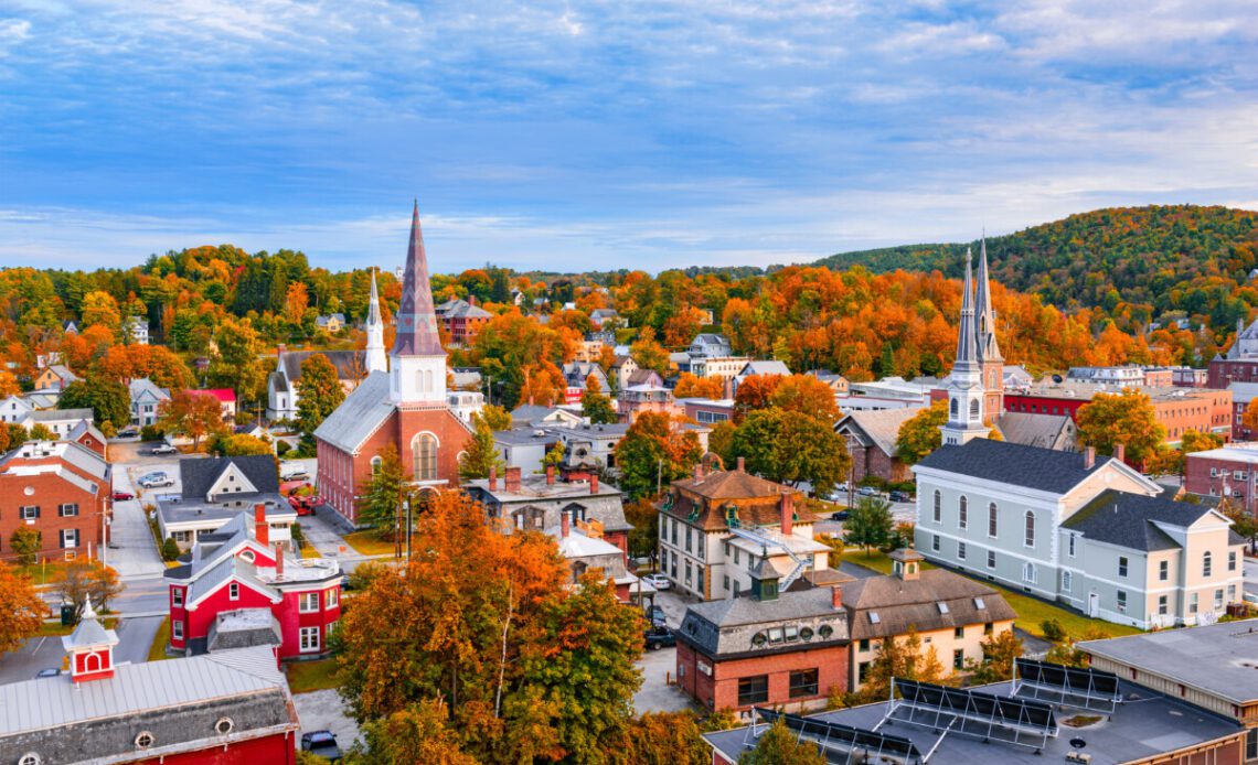 Aerial view of downtown Montpelier, VT