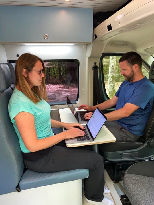 working from a campervan on the computer