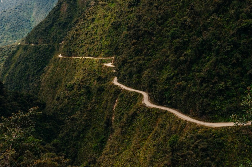 The Death Road is one of the most dangerous roads in the world in Bolivia