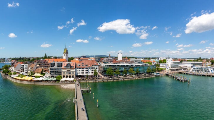 Aerial view of Lake Constance Friedrichshafen waterfront