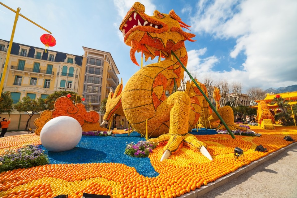 Art made of lemons and oranges in the famous Lemon Festival (Fete du Citron). The famous fruit garden receives 160000 visitors a year.