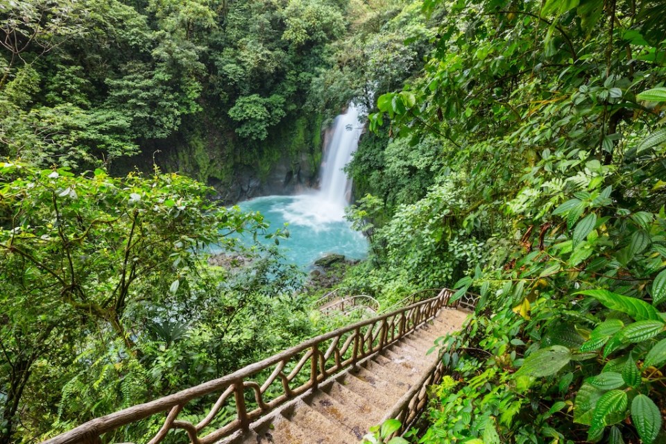 Majestic waterfall in the rainforest jungle of Costa Rica