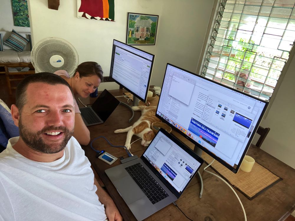 Dariece and I blogging and working in Grenada