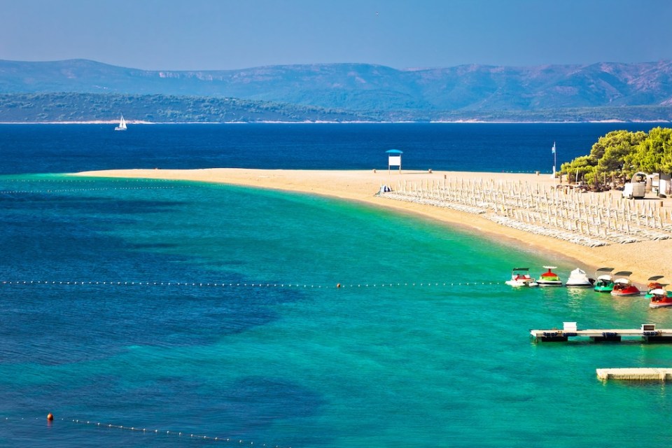 Zlatni Rat famous turquoise beach in Bol on Brac island view, Dalmatia, Croatia