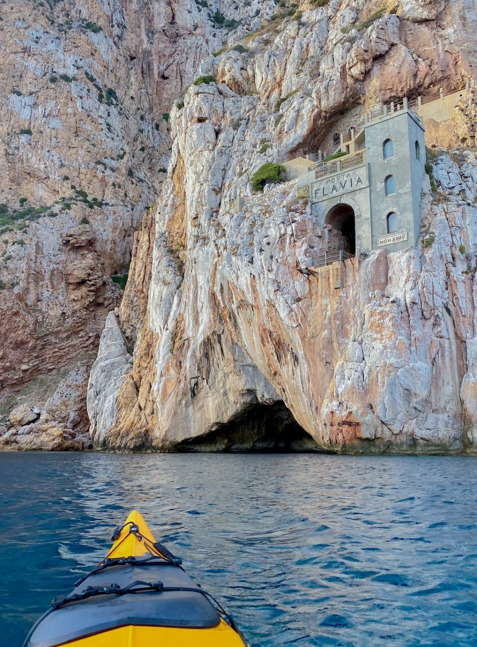 The Porto Flavia mine seen from the sea, inside the promontory overlooking Masua, a hamlet of Nebida in Iglesias, southern Sardinia