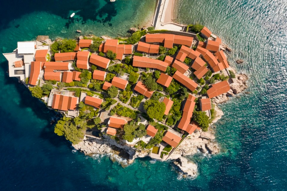 Aerial view at the Sveti Stefan islet in Montenegro
